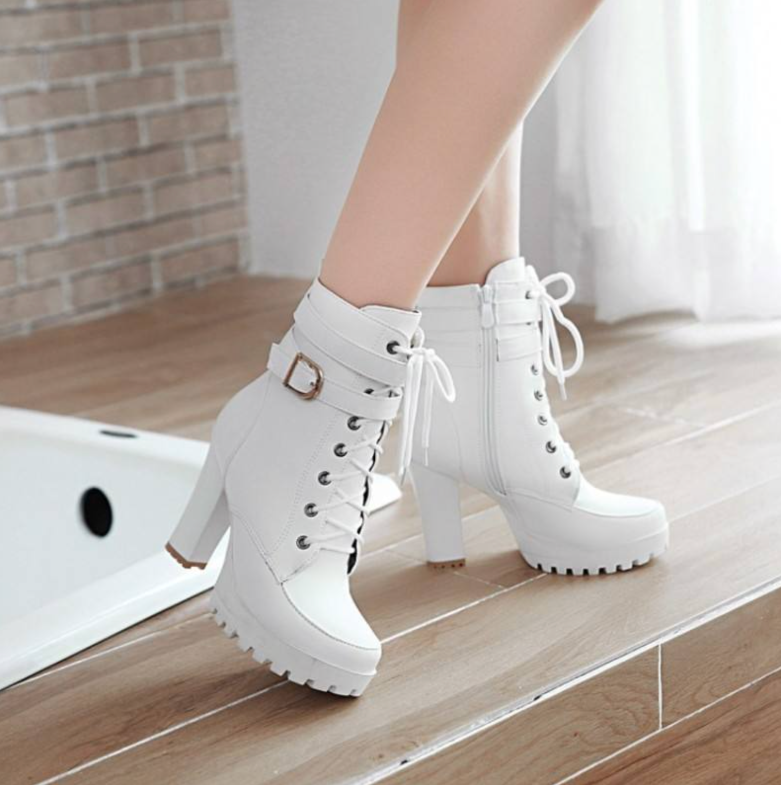 Women's Autumn Winter Belt Buckle Block Heel Boots