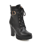 Women's Autumn Winter Belt Buckle Block Heel Boots