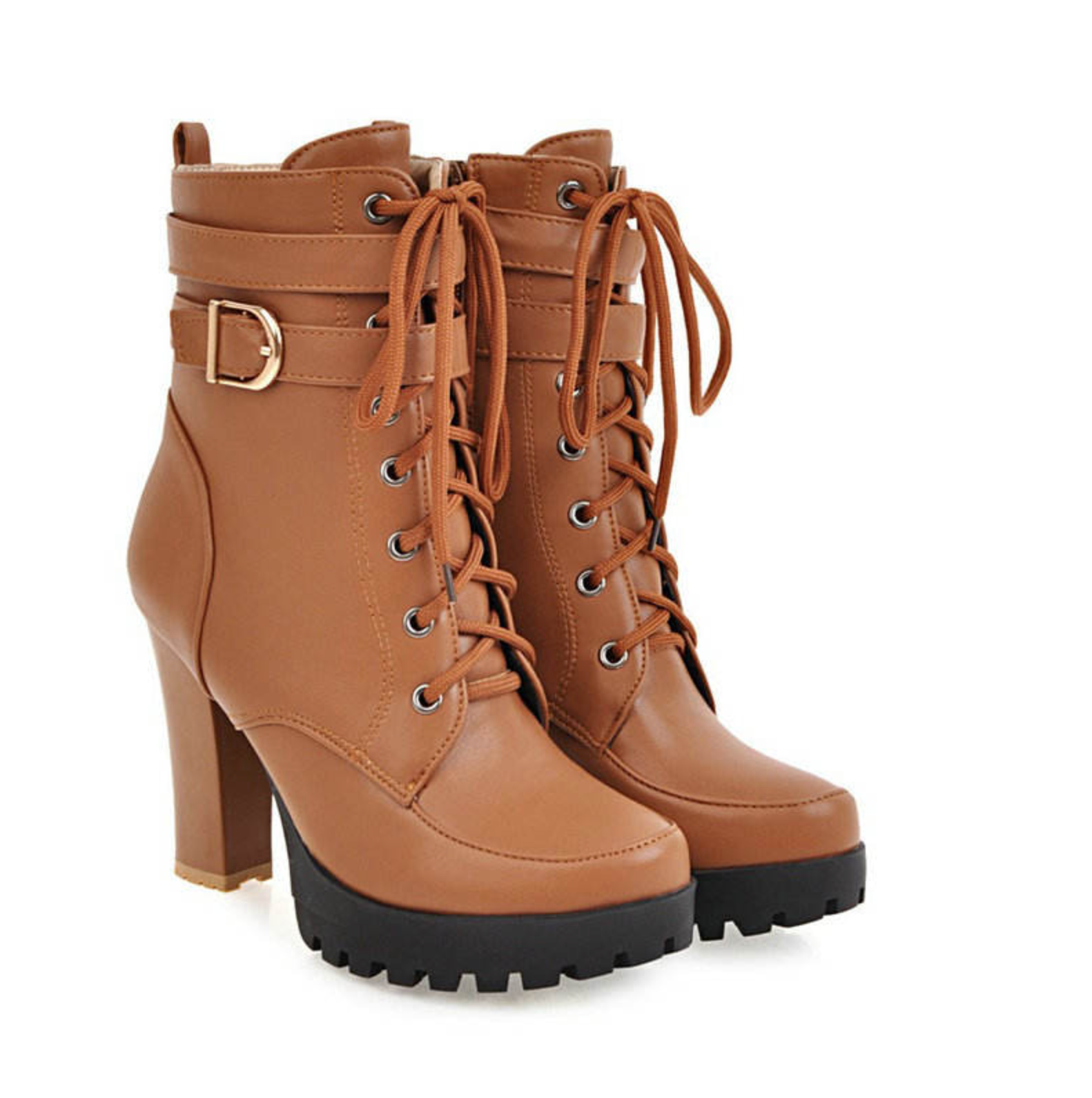 Women's Autumn Winter Belt Buckle Block Heel Boots