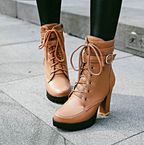 Women's Autumn Winter Belt Buckle Block Heel Boots