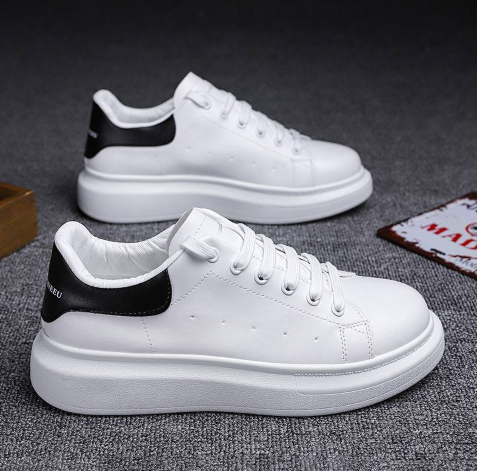 Luxury Unisex Flat Bottom White Casual Sneakers
